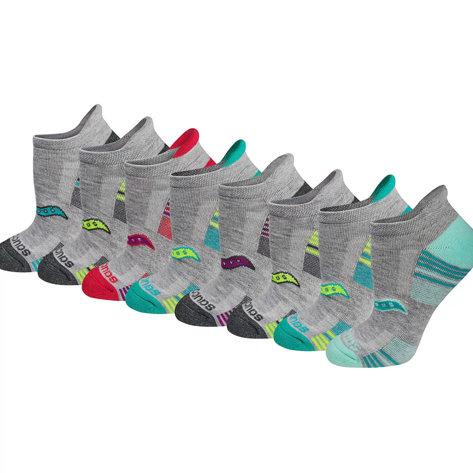 Accessories<Saucony Glory Performance No Show Tab 8-Pack Socks GreyAssorted